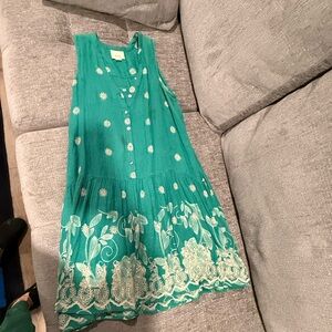 Maeve Teal and White Dress with Floral Design